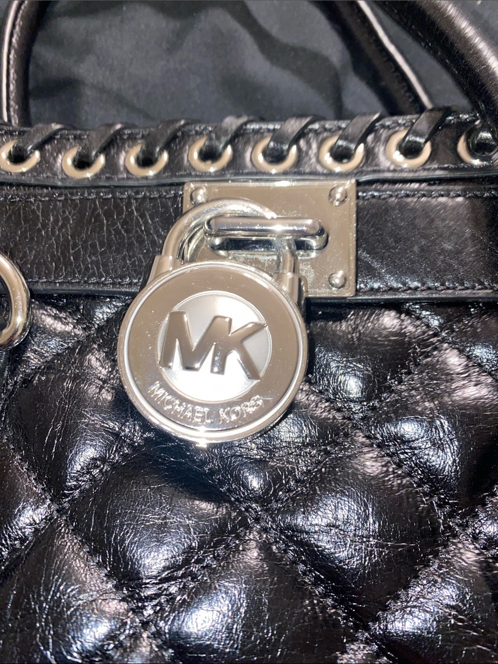 Michael Kors Black Quilted Satchel with Chain-Trim - Picture 6 of 7